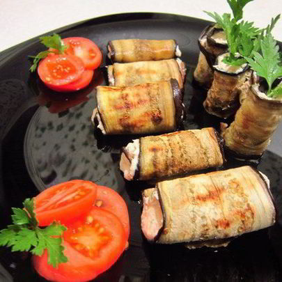 Рулеты из баклажанов с рыбным муссом