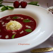 Рецепт Супа-сорбета из вишни с шариком ванильного мороженого Вкус лета