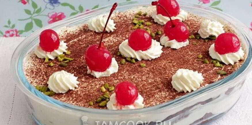 Рецепт тирамису на шоколадном бисквите без яиц