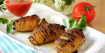 картошка-гармошка с чесноком и укропом в духовке