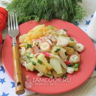 Рецепт Жареного картофеля с ветчиной и крабовыми палочками