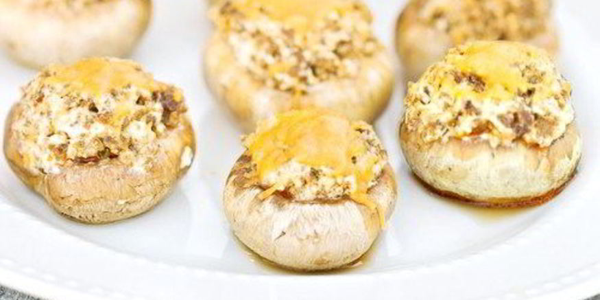 Рецепт грибных шляпок, фаршированных сырно-мясной начинкой