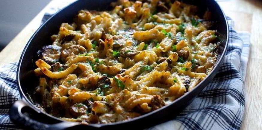 Рецепт грибов, запеченных с макаронами