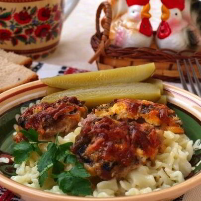 Шампиньоны со свининой в духовке