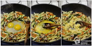 кантонская лапша с овощами, грибами и яйцом