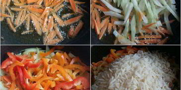 котлеты по-корейски на подушке из риса с овощами