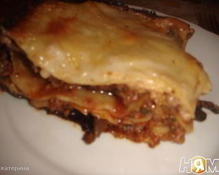 Лазанья с фаршем, баклажанами и грибами