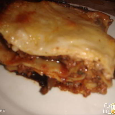 Лазанья с фаршем, баклажанами и грибами