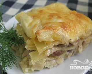 Лазанья с курицей и грибами