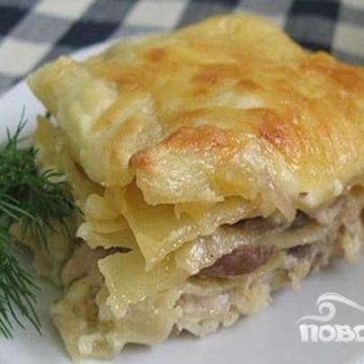 Лазанья с курицей и грибами