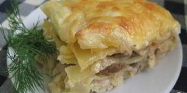 лазанья с курицей и грибами