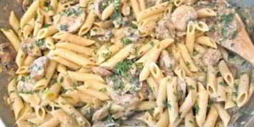 макароны с грибами и курицей