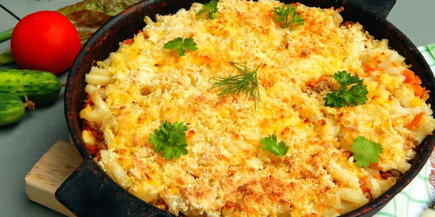 Рецепт макарон с сыром и фаршем в духовке