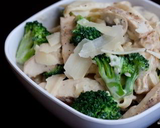 Спагетти с курицей и грибами