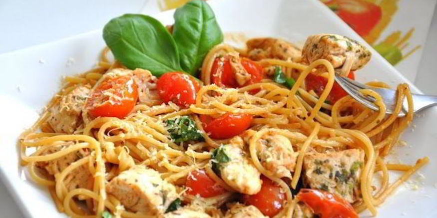 Рецепт спагетти с курицей и помидорками черри