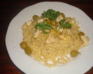 Спагетти с курицей в апельсиновом соусе