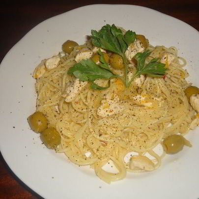 Спагетти с курицей в апельсиновом соусе