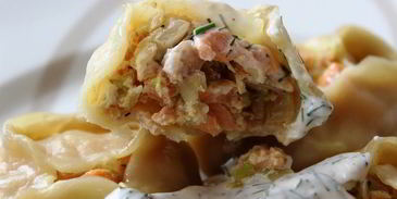 манты с семгой и шафраном