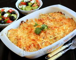 Мясо по-французски с курицей и картошкой