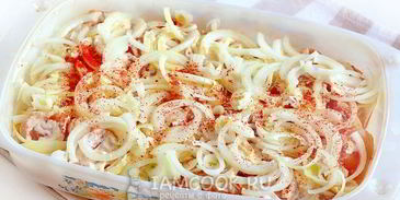 мясо по-французски с курицей и картошкой