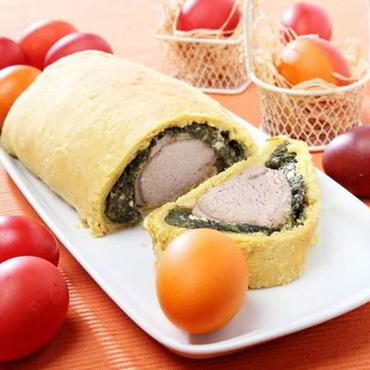 Свиная вырезка с фасолью и шпинатом