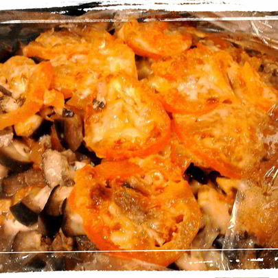 Баклажаны запеченные в рукаве с куриным филе