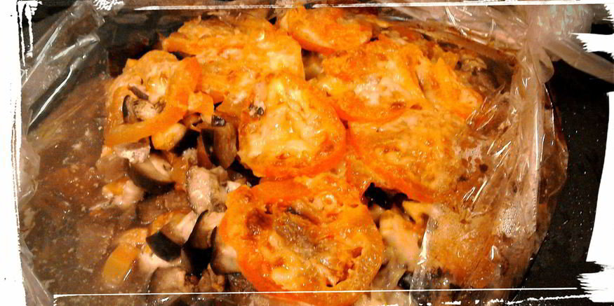 Рецепт баклажанов запеченных в рукаве с куриныма филе