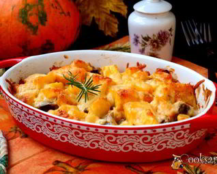 Куриная печень запеченная с тыквой под сыром