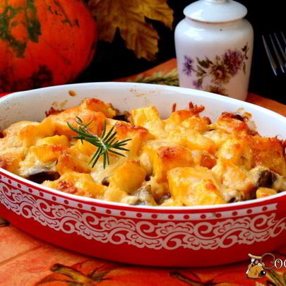 Куриная печень запеченная с тыквой под сыром