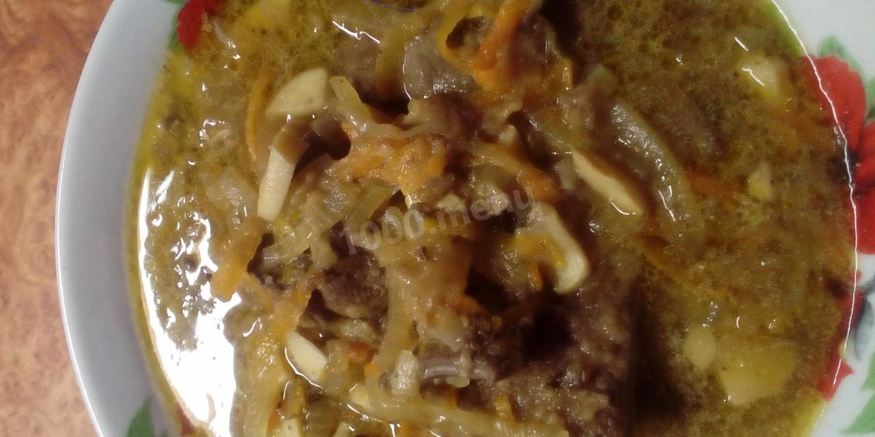 Рецепт печени говяжья тушеная с грибами