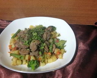 Печень с овощами за 15 минут