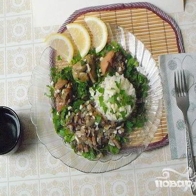 Печень с рисом и грибами