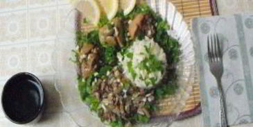 печень с рисом и грибами