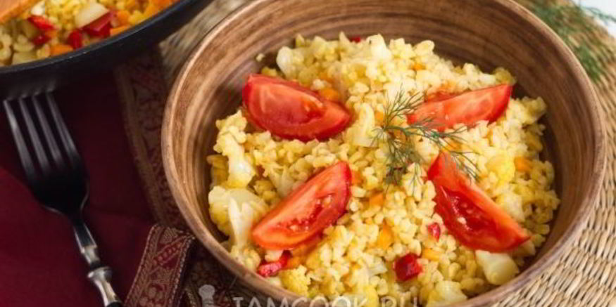 Рецепт плова из булгура с цветной капустой и перцем