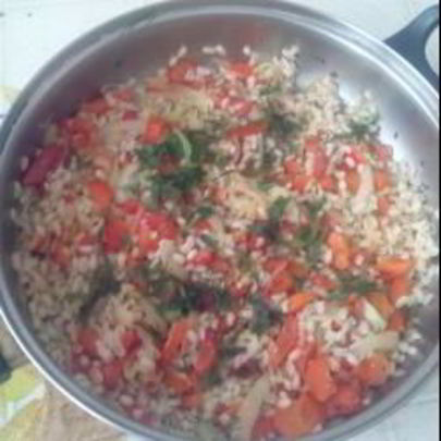 Плов из перловой крупы с болгарским перцем