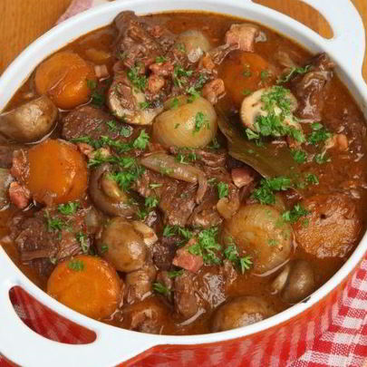 Рагу с овощами, мясом и грибами