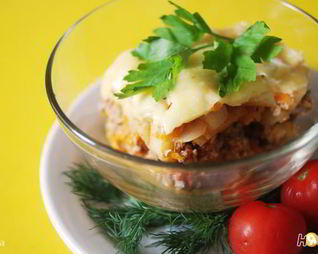 Запеченное овощное рагу с мясным фаршем