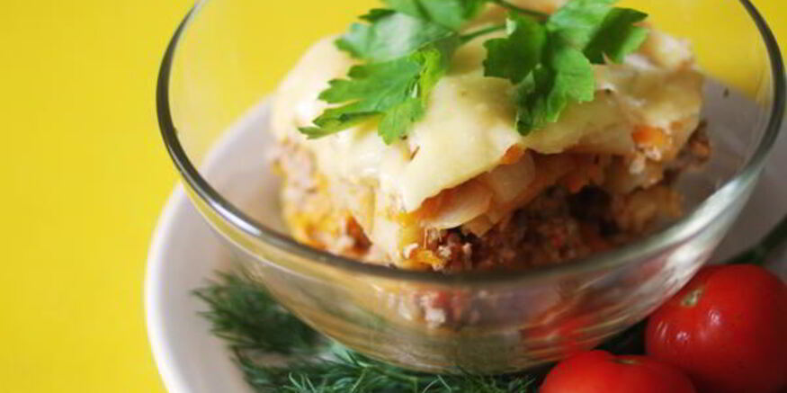 Рецепт запеченного овощного рагу с мясным фаршем