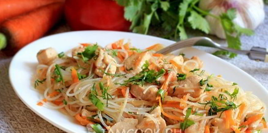 Рецепт рисовой лапши с курицей и морковью