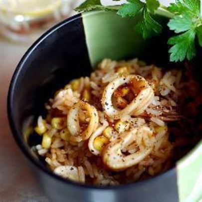 Ризотто с кальмарами и кукурузой