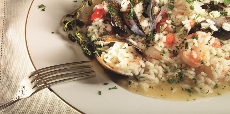 Рецепт ризотто с мидиями и креветками