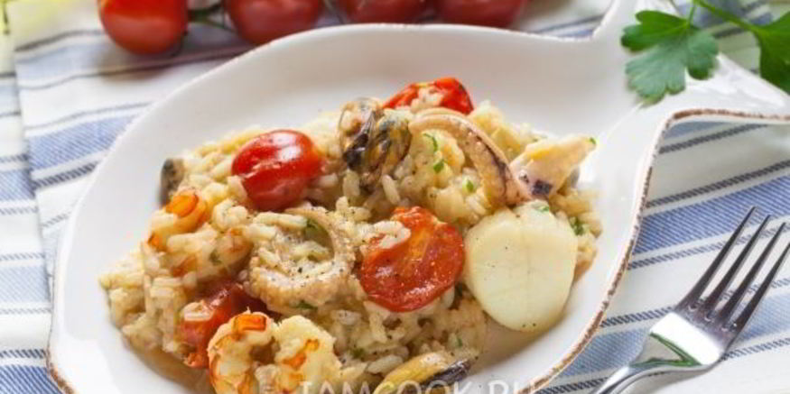 Рецепт томатного ризотто с морепродуктами