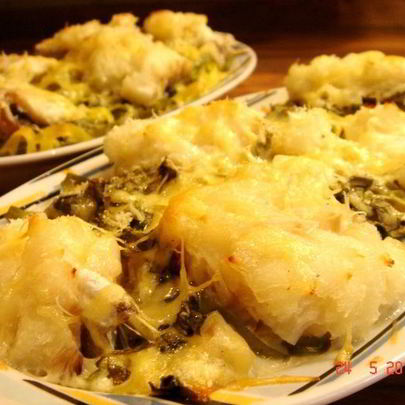 Камбала запеченная с тальятелле под молочным соусом