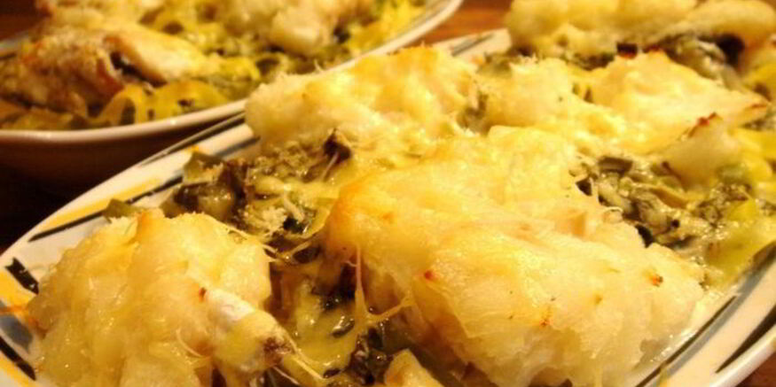 Рецепт камбалы запеченной с тальятелле под молочным соусом