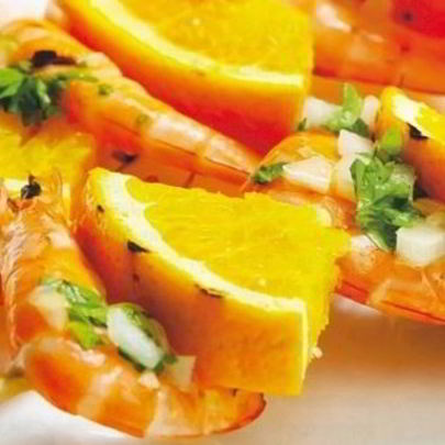 Шашлык из креветок с апельсином