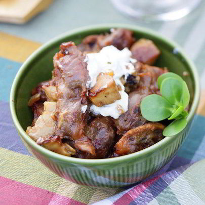 Жаркое из сердечек с белыми грибами