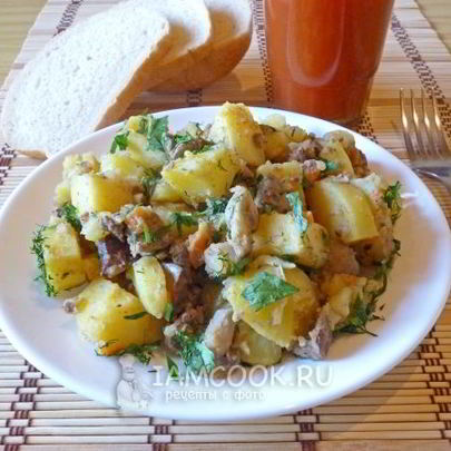 Жаркое с грибами и печенью