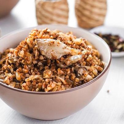 Дробленая гречка с вешенками