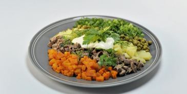 картофельный салат с куриной печенкой