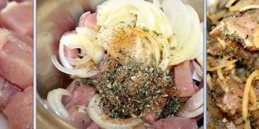 картофельный салат с мясом гирос и дзадзики